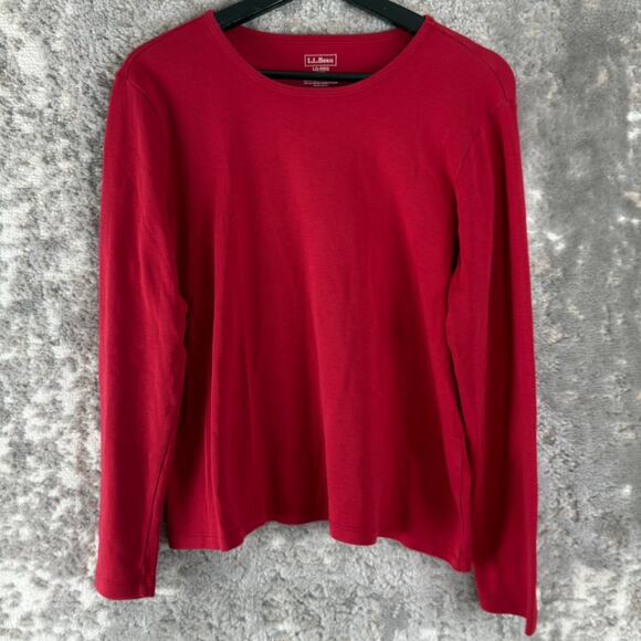 LL Bena Size L Supima Cotton Minimalist Top Red Long Sleeve Casual - Picture 1 of 5